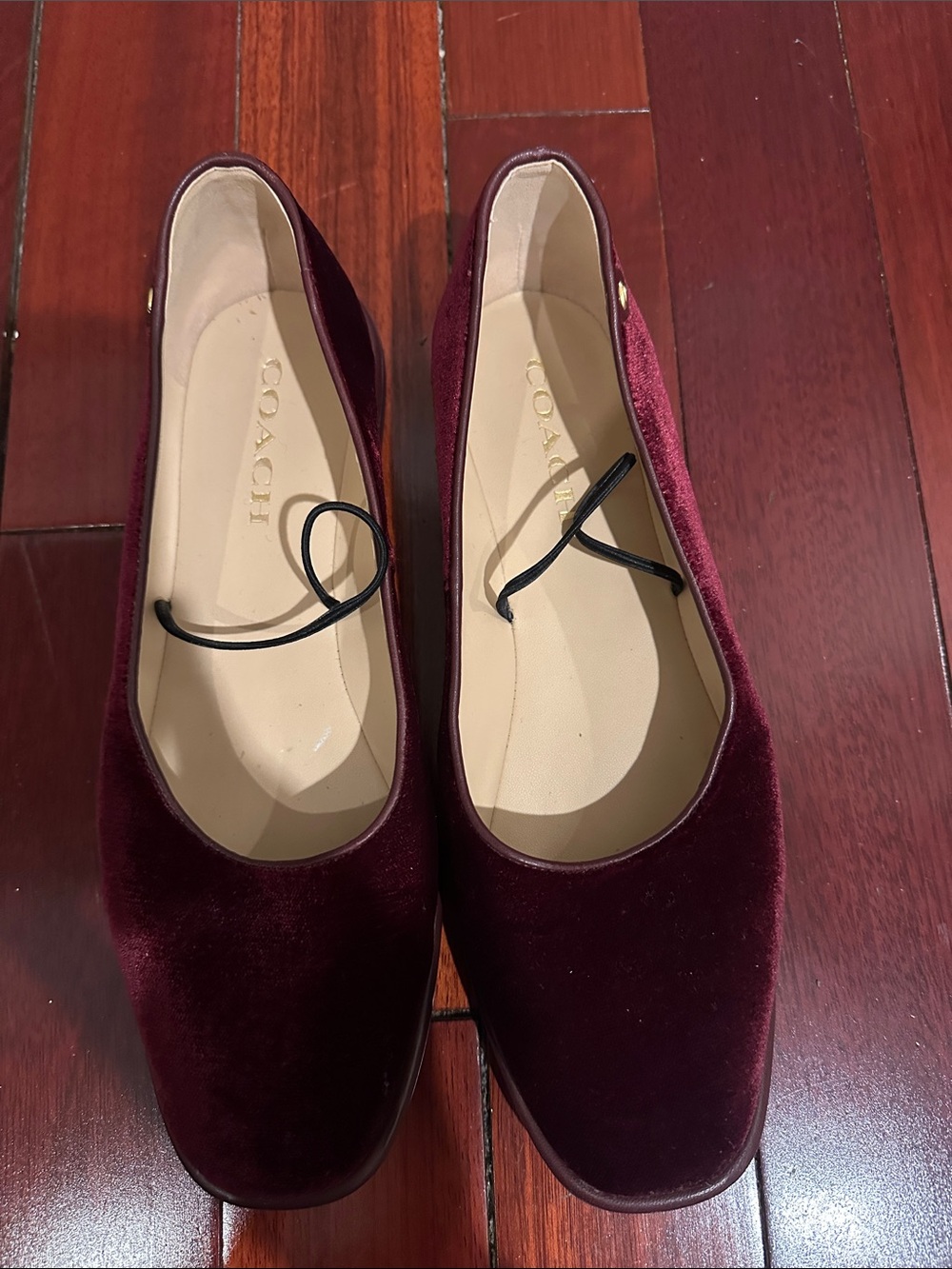 Coach Women's Burgundy Velvet Ballet Flats - Picture 1 of 3